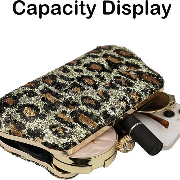 Evening Bag Small Clutch Purses Leopard Purse Formal Wedding Handbag for Women F - Picture 4 of 6